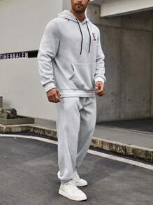 Manfinity Homme Conjunto De Dos Piezas De Sudadera Con Capucha Y Pantalón Deportivo Con Estampado De Letras De Talla Grande Para Hombre - Gris - Ver 3