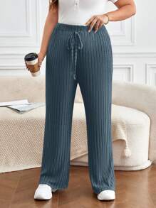 SHEIN Frenchy 大码女式抽绳腰罗纹裤