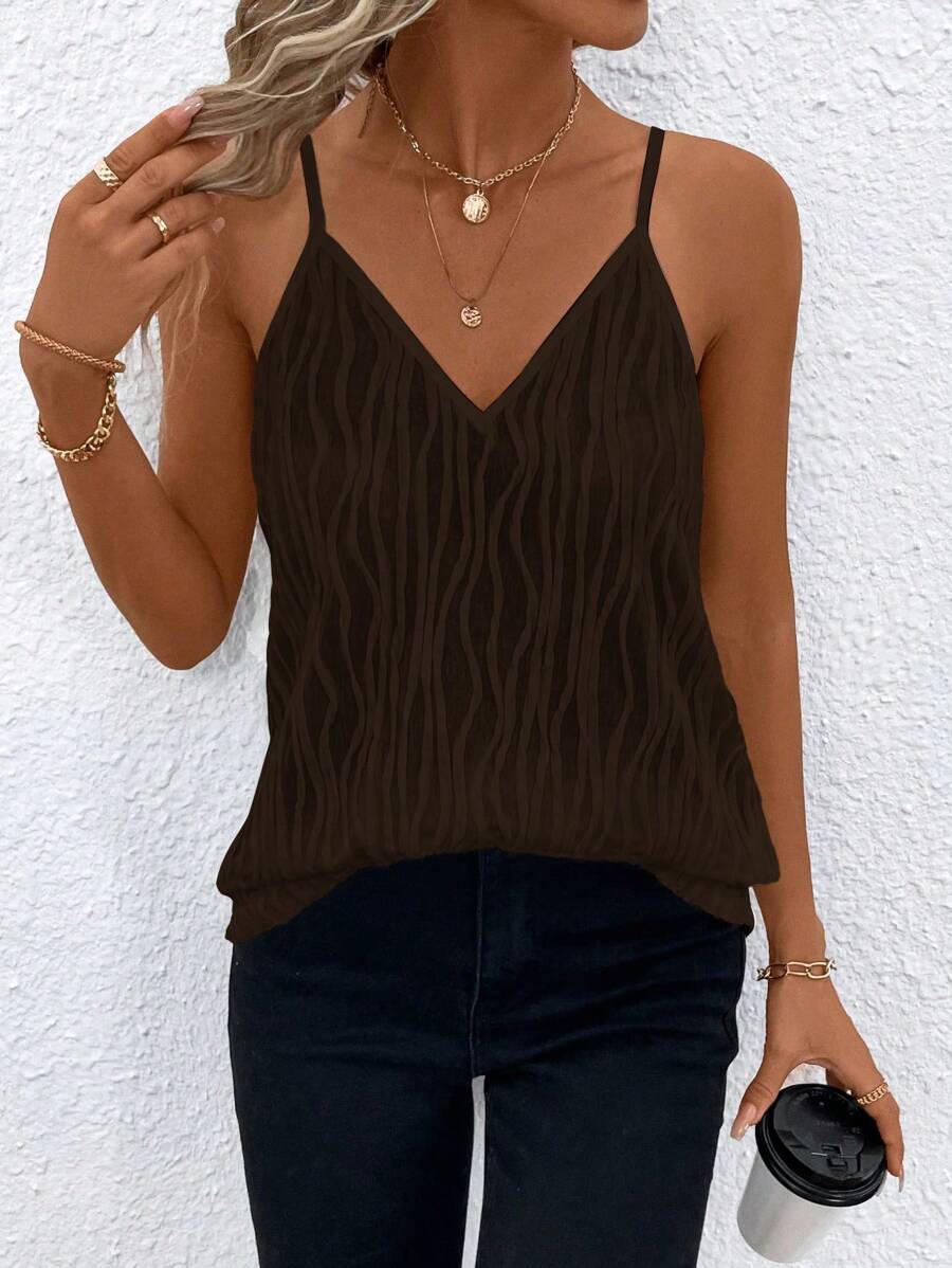SHEIN LUNE Women's Texture Fabric Camisole Top For Summer - Coffee Brown - View 1