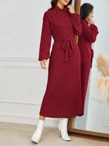 SHEIN Frenchy Women's Lantern Raglan Sleeve Dress - Burgundy - View 1
