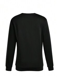 SHEIN LUNE Plus Size Sweatshirt With Teddy Bear And Slogan Print - Black - View 2