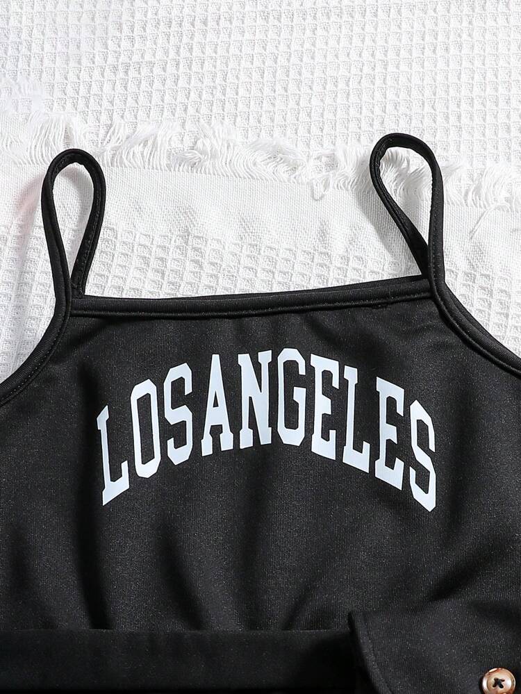 Tween Girl Casual Jacket And Solid Color Overall Jumpsuit 2pcs/Set