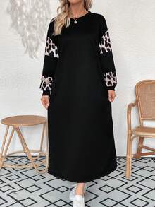 SHEIN VCAY Quý cô Báo In Thẳng Sheath Đầm - màu đen - Xem 3