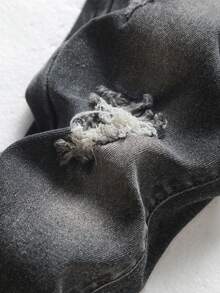 男嬰彈性腰帶破洞牛仔褲 - 黑色 - 查看 3