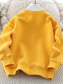 Tween Boys' Casual Fleece Pullover Sweatshirt With Stand Collar And Contrasting Letter Embroidery - Yellow - View 2