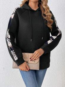 SHEIN Frenchy Women'S Hooded Sweatshirt With Leaf Print And Raglan Sleeve Winter