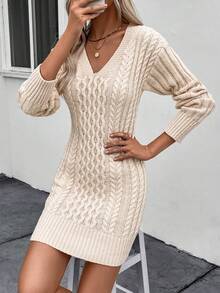 SHEIN LUNE 純色毛衣連衣裙(不包括腰帶) - 杏色 - 查看 5