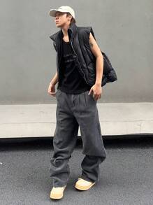 Manfinity Hypemode 男士寬腳牛仔褲,寬鬆版型 - 灰色 - 查看 5