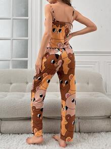 AKIKODRAWS Artist Girlcore Cartoon Printed Cami Top & Pants Pajama Set, Women Clothes, For Summer, Holiday, Going Out