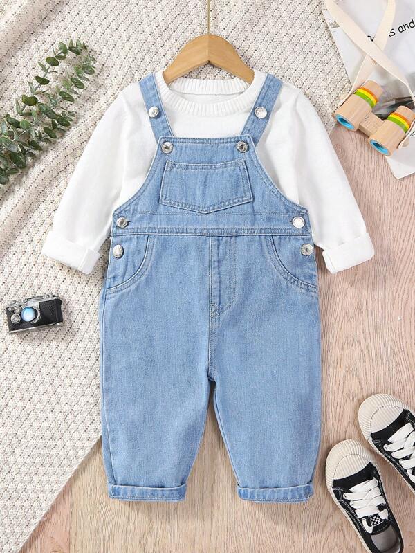 SHEIN Vintaside Kids Baby Boy Denim Overalls With Multiple Pockets