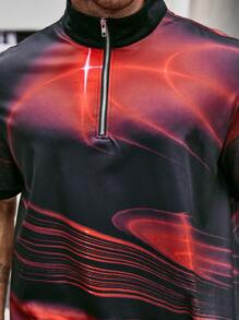 Manfinity Roughcore Camisa polo con cremallera y estampado para hombres de talla grande - Multicolor - Ver 5