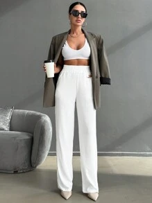 EURMUSE Solid Color Long Pants - White - View 5