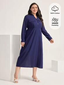 Mulvari Talla grande Vestido con diseño de solapa con botón delantero - Azul Marino - Ver 1