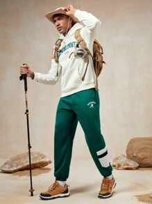 In My Nature Hombres Pantalones deportivos con estampado de letra panel en contraste de cintura con cordón