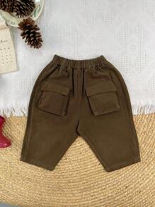 Young Boy Elastic Waist Cargo Pants - Brown - View 2