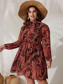 SHEIN VCAY 大尺碼女用佩斯利印花立領連身裙 - 彩色 - 查看 5