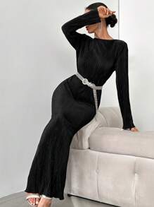 SHEIN Women's Fine Pleated Maxi Dress - Black - View 1