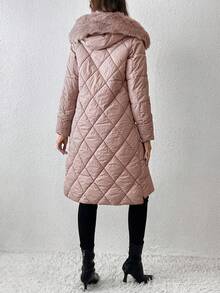 Của phụ nữ áo có mũ Áo khoác bông Với lông tơ Vòng cổ - Hồng - Xem 2