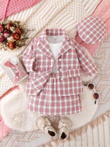 Baby Girls' Sweet And Elegant Three Piece Set Including Pea Or Beret Hat For Spring And Autumn - Pink - View 3