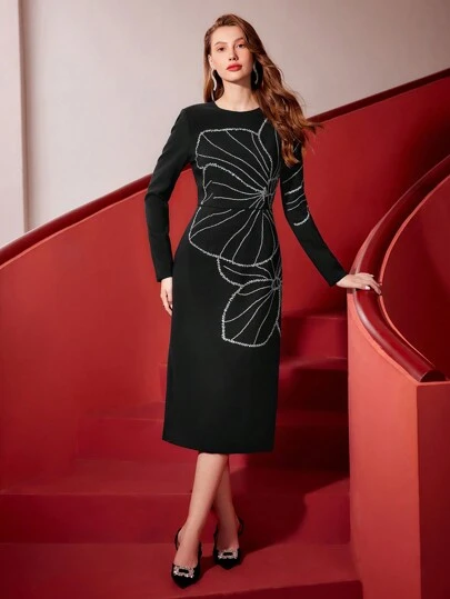 MOTF PREMIUM 花卉圖案修身連衣裙