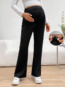 SHEIN Maternity Adjustable Waist Flared Pants - Black - View 1