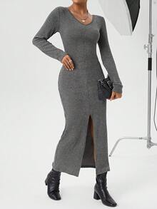 SHEIN Essnce 女式開叉裙 - 深灰色 - 查看 6