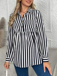 SHEIN Maternity Striped Shirt - Navy Blue - View 5