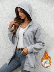 EMERY ROSE Áo khoác có mũ trùm đầu lót nhiệt có dây rút - Xám - Xem 7