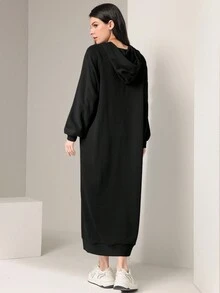 Mulvari Women's Letter & Heart Printed Hooded Sweatshirt Dress With Kangaroo Pocket And Drawstring - Black - View 3