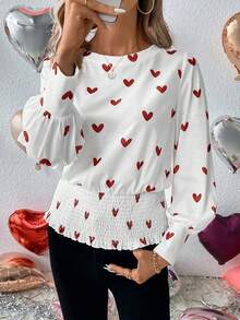 SHEIN LUNE 女士心形印花喇叭袖寬鬆t恤 - 彩色 - 查看 2