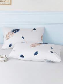 2入組水彩羽毛印花滌綸枕套合適適用於四季 - 彩色 - 查看 1