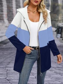 SHEIN LUNE Women's Contrast Color Regular Fit Hooded Jacket - Multicolor - View 4