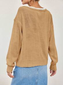 SHEIN Cottnline Women's Edge Bow Cardigan - Camel - View 2