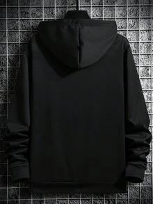 Men's Letter & Skull Printed Hoodie - Black - View 2