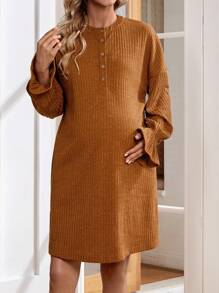 SHEIN Maternity Ruffle Sleeve Nursing Dress - Brown - View 7