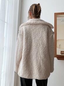 SHEIN Unity Drop Shoulder Pocket Patched Fleece Coat Fall Winter Cloth For Women - Beige - View 2
