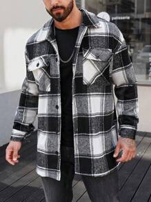 Manfinity Homme Manteau D'homme En Vrac Imprimé Écossais Avec Poches À Rabat - Multicolore - Voir 4