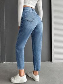 EURMUSE Fashionable Cropped Tapered Jeans - Medium Wash - View 2