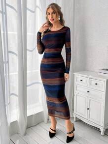 Firerie Vestido Bodycon Plisado De Malla Con Estampado Degradado - Multicolor - Ver 3