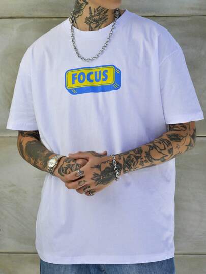 SHEIN Camiseta manga curta Streetlife Focus Oversized Masculino Algodão Branco