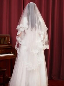 SHEIN Belle Ren Thiết kế Lễ cưới Đầu Màng che mặt - trắng - Xem 2