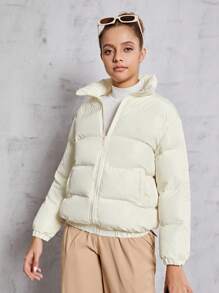 Teen Girl Casual And Comfortable Padded Coat For Warmth - White - View 5