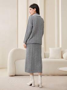 Mulvari Bộ đồ len 2 mảnh ghép đôi hàng khuy cho nữ - Xám - Xem 6