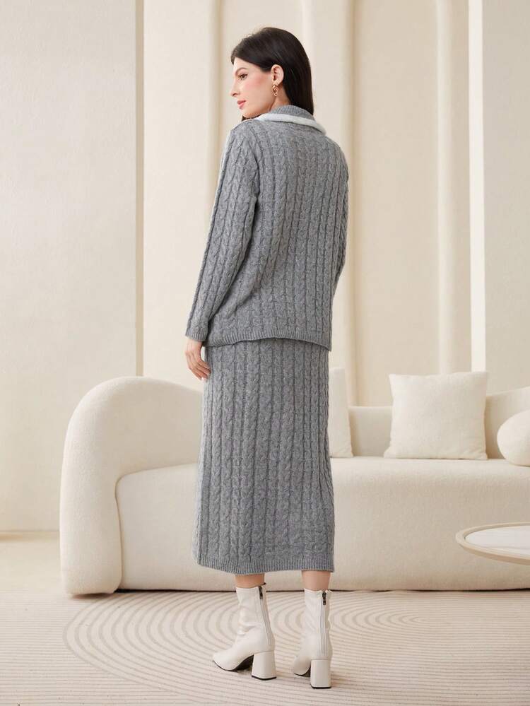 Women's Spliced Double-Breasted Sweater Suit 2 Piece Set