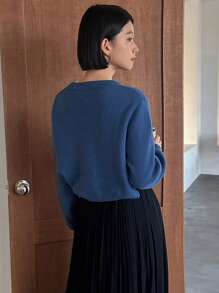 FRIFUL 女式长款开叉针织毛衣秋季 - 藍色 - 查看 2