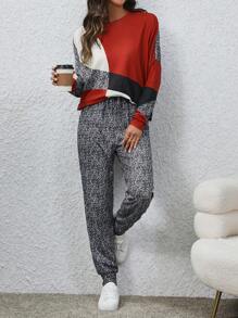 EMERY ROSE Của phụ nữ Màu tương phản Áo thun Và In Quần Bộ - Nhiều màu - Xem 5