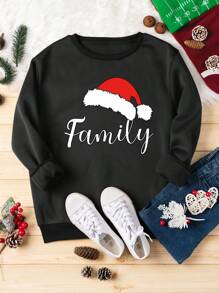 SHEIN LUNE Hơn In Giáng sinh Lót nhiệt Áo nỉ - màu đen - Xem 1