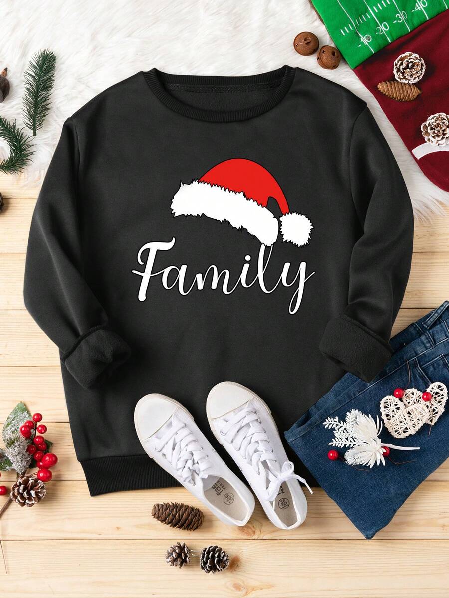 SHEIN LUNE Hơn In Giáng sinh Lót nhiệt Áo nỉ - màu đen - Xem 1