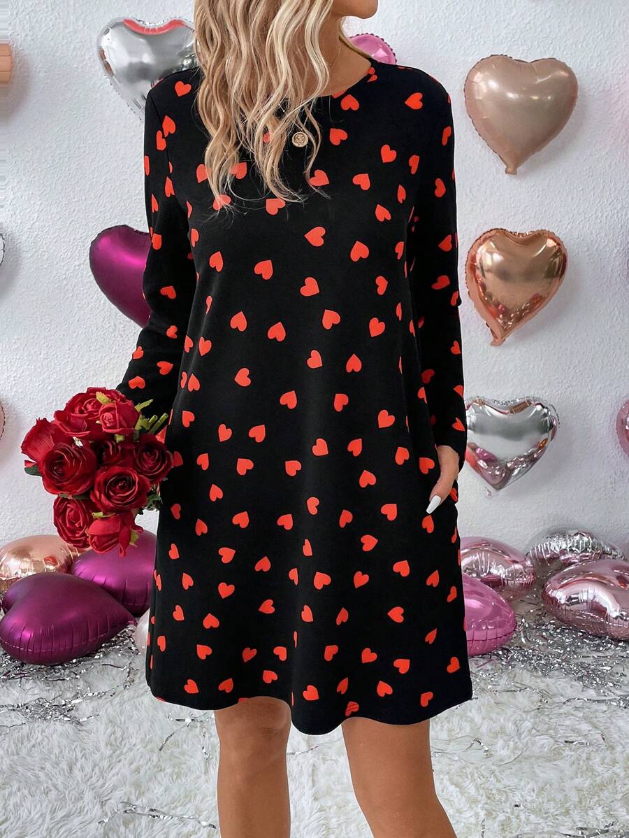 SHEIN LUNE Vestido De Mujeres Recto Con Patrón De Corazón - Multicolor - Ver 1