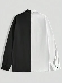 ROMWE MEN Anime Nam Khối màu In Đúng mốt Áo sơ mi - Đen và trắng - Xem 2